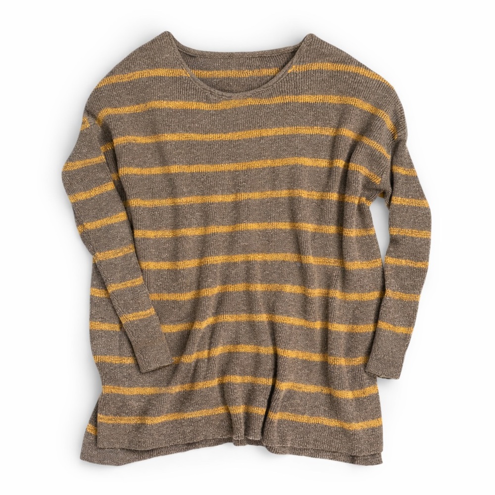 Free People Slouchy Striped Knit Sweater XS Brown Yellow Relaxed
